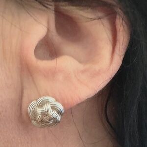 Tiffany & Co. Vintage Sterling Silver Weave Knot Flower Stud Earrings